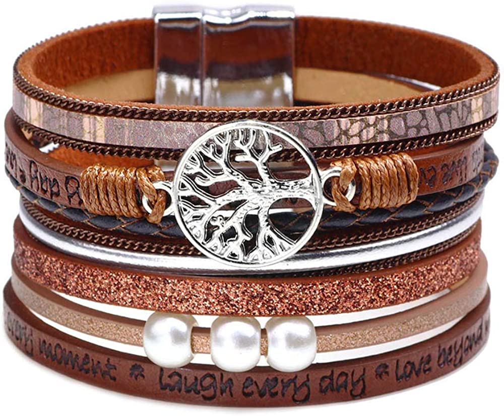 230816062940133_1 Fesciory Leopard Bracelet for Women, Boho Leather Wrap Multi-Layer Pearl Crystal Bracelet Bangle Jewelry - Image 1